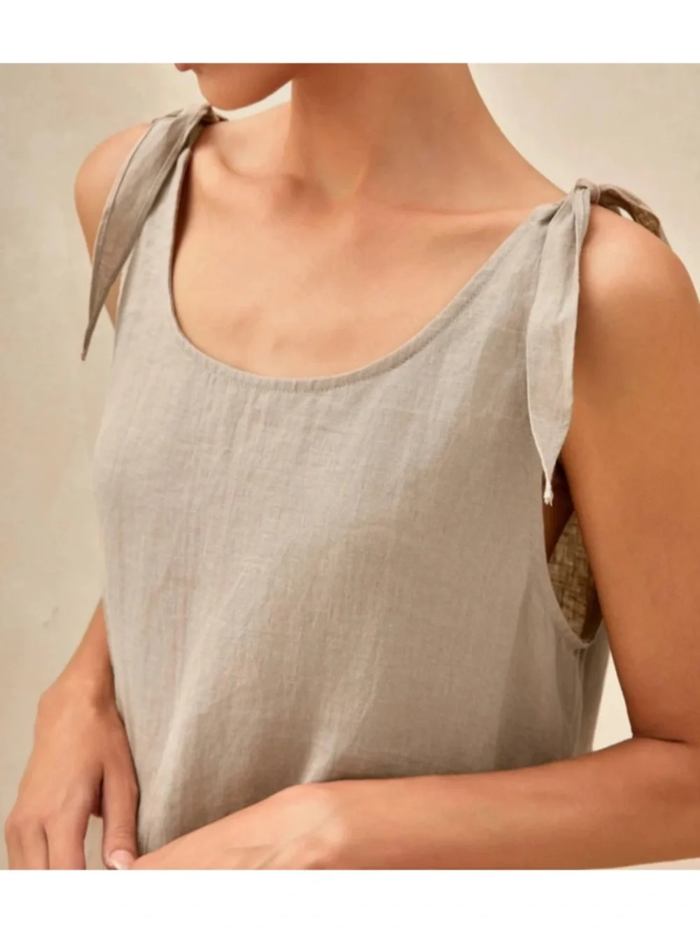 LINTICO 100% Linen Camisole Dress QEARL XL Beach Boho Coastal Minimalist Tan - Picture 4 of 15